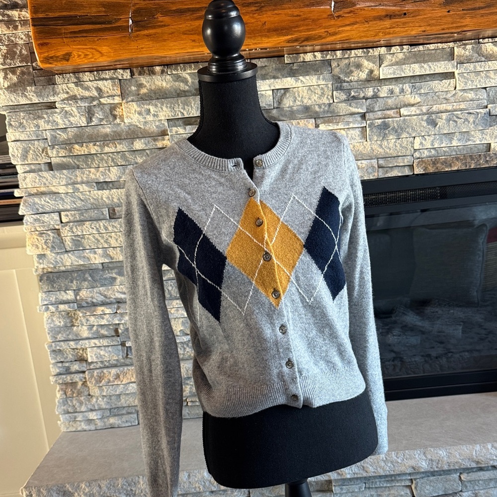 Old Navy Gray Cardigan with Argyle Pattern